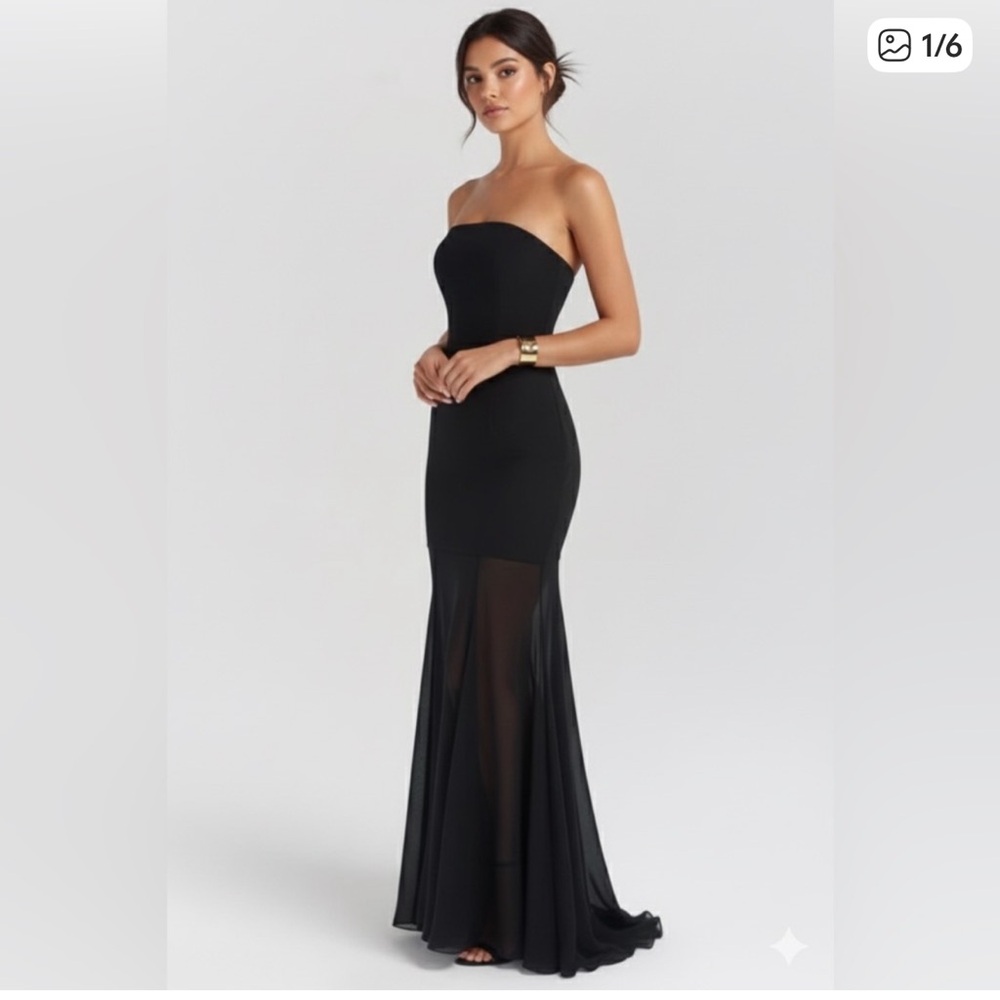 Heiress Beverly Hills black strapless crepe chiffon maxi dress